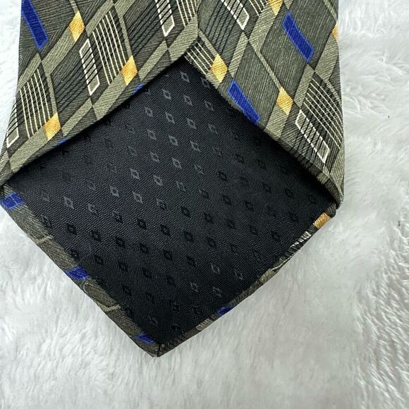 Alexander Julian Colours Men's 100% Silk Neck Tie Olive Green Geometric Print - Picture 5 of 7